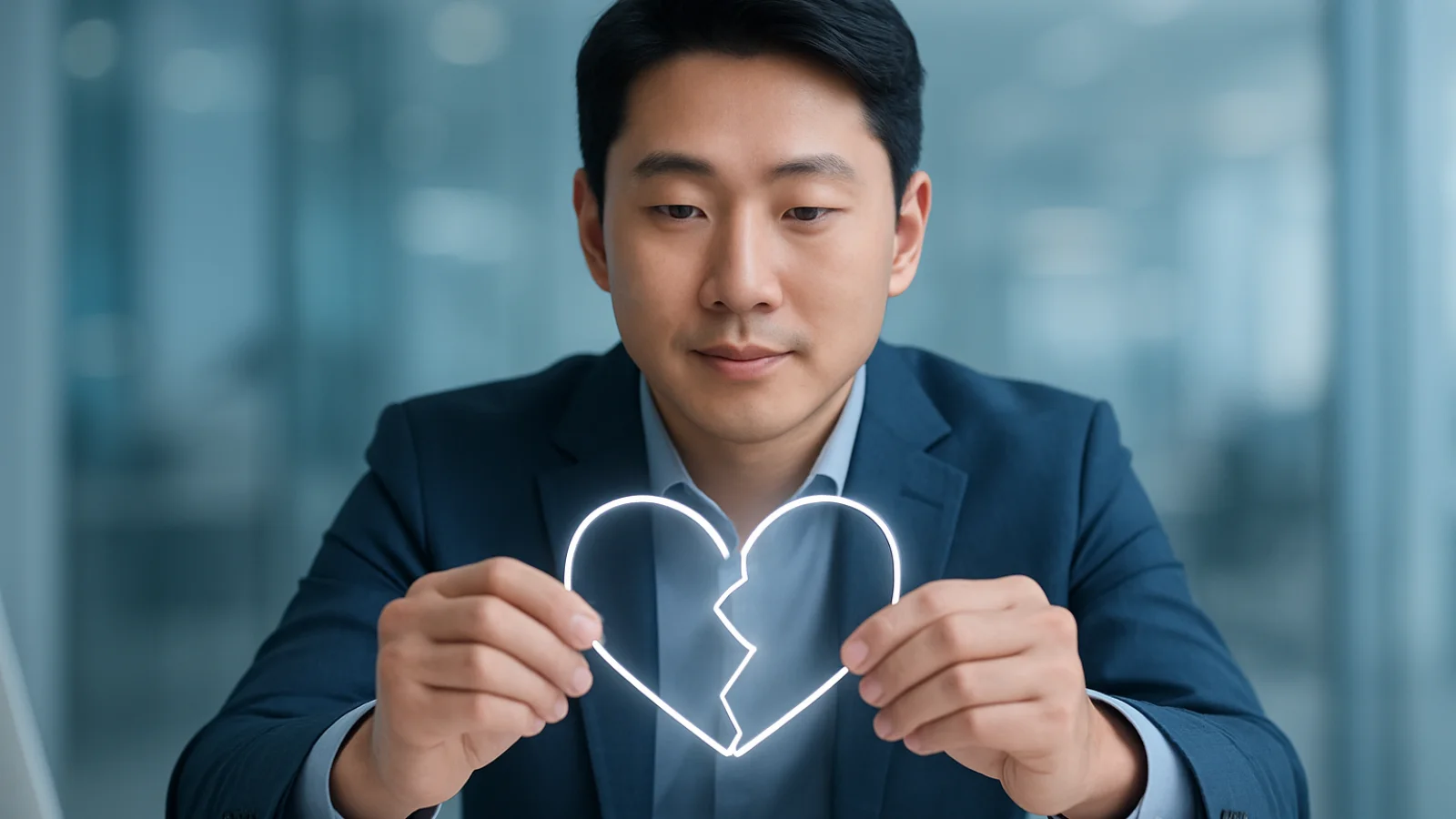 끊어진 하트 모양의 선이 다시 연결되는 모습