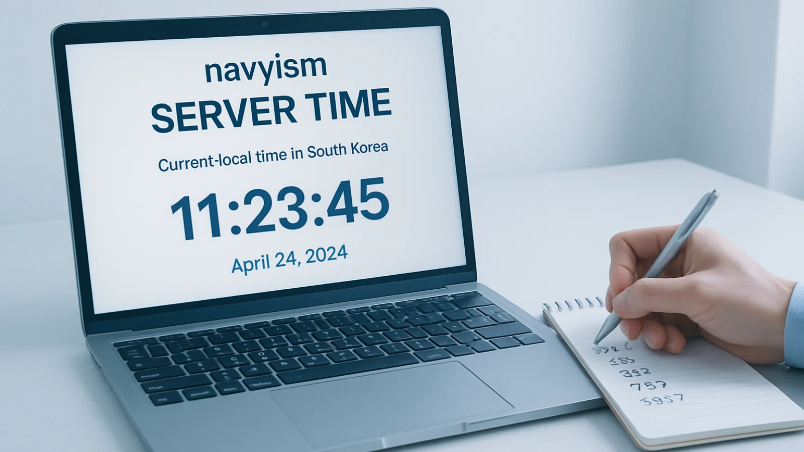 2025년 추석 기차표 KTX, SRT 예매 날짜 및 , 성공률 200% 높이는 8가지 전략 3 노트북 옆에 '네이비즘' 서버 시간 창이 띄워져 있고, 메모지에 희망 열차 번호가 적혀 있는 모습