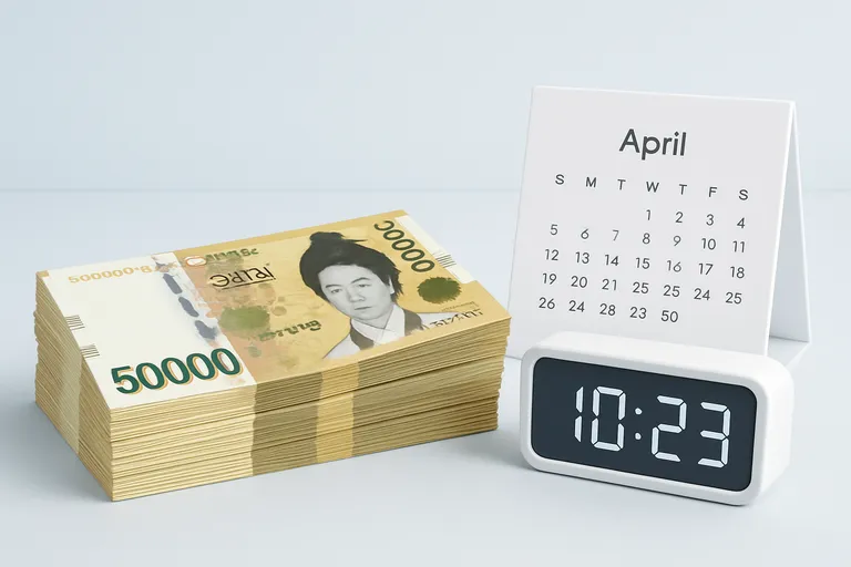 2025 공무원 채용 신체검사 비용, 기간, 준비물 총정리 꿀팁까지 3 달력, 시계, 그리고 원화(KRW) 지폐나 동전이 함께 놓여 시간과 비용의 개념을 나타내는 이미지