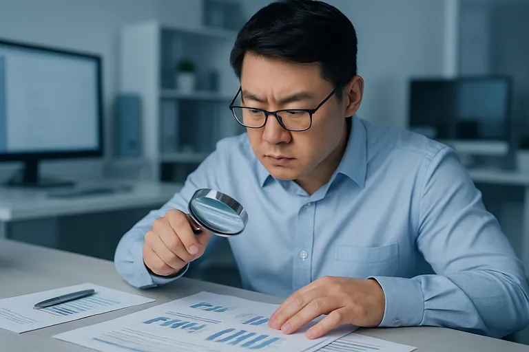 2025 청년도약계좌 조건, 5천만원 만들기 완벽 가이드 (최신) 3 돋보기를 이용해 서류의 '개인소득'과 '가구소득' 항목을 동시에 들여다보는 이미지