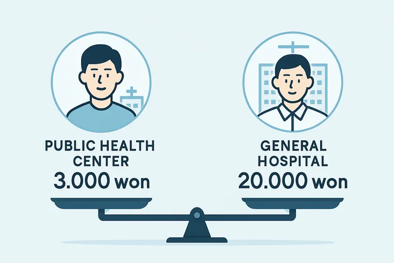 2025 보건증 발급 방법 총정리 (비용, 검사항목, 온라인 발급) 3 '보건소(3,000원)'와 '일반병원(20,000원)' 아이콘을 저울 양쪽에 올려놓아 비용 차이를 시각적으로 비교