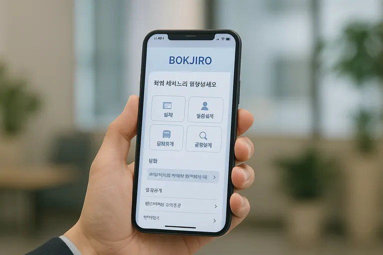 복지로' 앱의 신청 화면이 띄워진 스마트폰을 손에 들고 있는 모습
