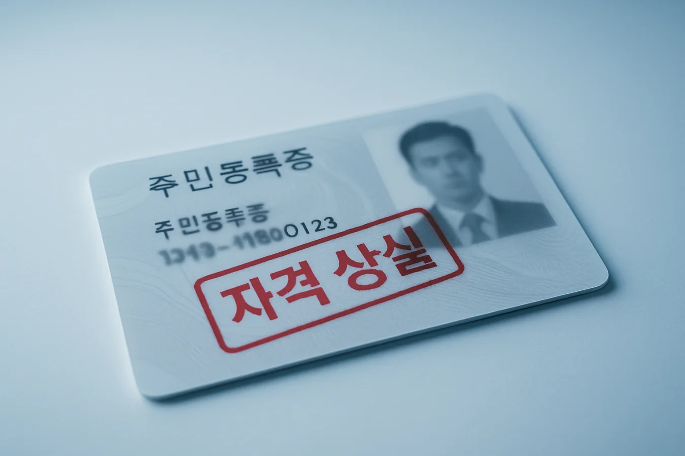 유효기간이 만료된 신분증이나 서류에 '자격상실' 도장이 찍혀있는 경고성 이미지